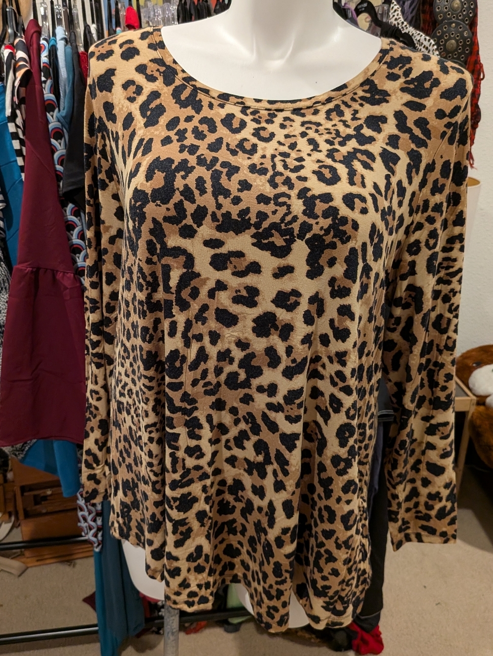 JM Collection Leopard Print Long-Sleeve Women's Top - 3X